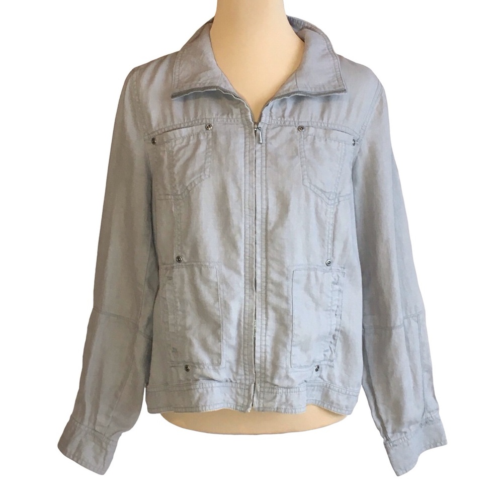 Relativity Gray Linen Lightweight Utility Jacket, Women’s Large